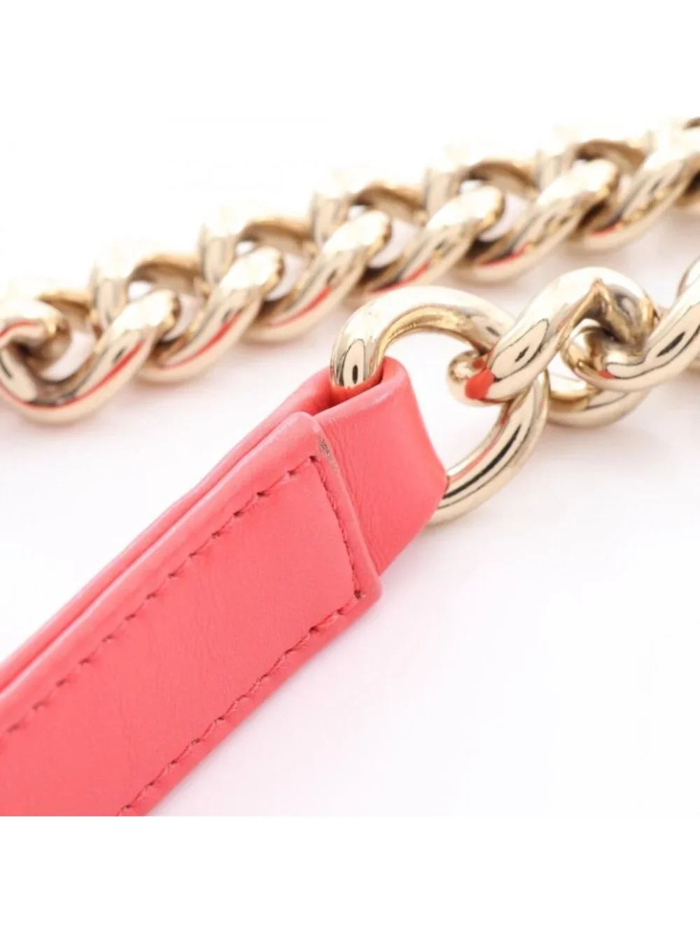 Chanel Shoulder Bag Boy Small Coral Pink White Fabric Leather Boy Stitch Pearl